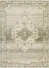 Close-up of the Havard Olive Area Rug, featuring a traditional, farmhouse pattern in neutral and olive green tones. Design-Rectangle-679