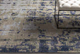 Close-up of the Holmes Carpet - Clearance rug, showcasing its ivory, navy, and slate abstract pattern and hand-knotted wool texture. Styleshot