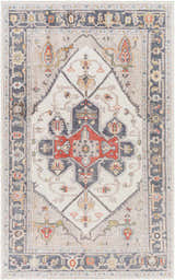 Close-up of the Halayhayin Premium Rug. Hand-knotted with brick red, cream, and gray traditional patterns. Design-Rectangle-69