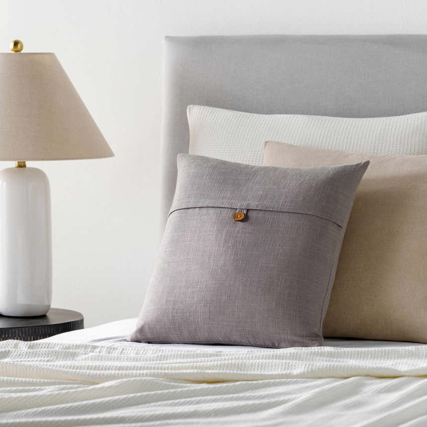 Hockley Gray Solid Button Throw Pillow