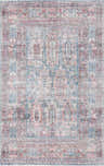 Close-up of the Holi-2300 Boutique Washable Rug, featuring a traditional design in aqua, rose, and burnt orange hues. Design-Rectangle