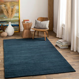 Made to Order Custom Size Brockton Solid Wool Dark Blue Area Rug