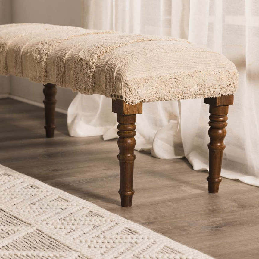 Manzaneque Chenille Striped Beige Bench