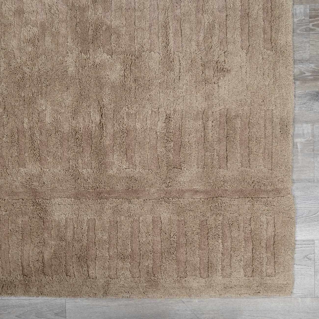 Sample view of Washable Handmade Wool Rug - Brown, offering a closer look at the design and color. Contemporary, Broken Striped, Textured Area Rug Backing  