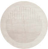 Close-up of the round Howi Area Rug. Cloud gray with dark beige geometric vertical lines pattern. Design-Round-67
