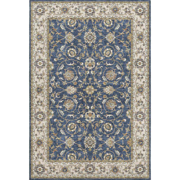 Dalyn Luxury Hatay HY1 Navy Washable Area Rug. Traditional floral pattern in navy, beige, caramel, and taupe.