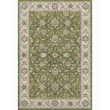 Close-up of the Dalyn Luxury Hatay HY1 Olive Washable Area Rug. Features a traditional floral pattern in olive, beige, and caramel tones.