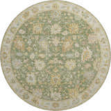 Round Dalyn Luxury Hatay HY2 Aloe Washable Area Rug with a traditional floral pattern in aloe, beige, and caramel tones.
