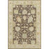 Close-up of the Dalyn Luxury Hatay HY2 Chocolate Washable Area Rug. Features a brown floral pattern and beige border.