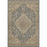 Close-up of the Dalyn Luxury Hatay HY3 Charcoal Washable Area Rug. Traditional floral pattern in charcoal, caramel, gold, and ivory.