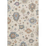 Close-up of the Dalyn Luxury Hatay HY4 Ivory Washable Area Rug. Features floral pattern in ivory, blue, coral, and brown tones.