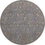 Round Dalyn Luxury Hatay HY5 Gray Washable Area Rug with a traditional tree and floral pattern in burnt, green, ivory, and purple.