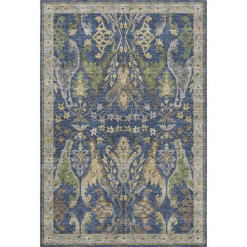Dalyn Luxury Hatay HY6 Navy Washable Area Rug. Traditional rug with beige, brown, navy, olive, and taupe floral pattern.