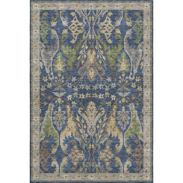 Dalyn Luxury Hatay HY6 Navy Washable Area Rug. Traditional rug with beige, brown, navy, olive, and taupe floral pattern.