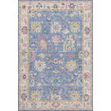 Dalyn Luxury Hatay HY7 Blue Washable Area Rug with a traditional floral pattern in aqua, pink, gold, and beige.
