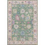 Detailed Hatay HY7 Lime Washable Area Rug with farmhouse style floral pattern in lime green, pink, and blue.