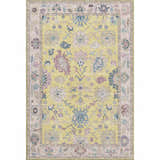 Detailed view of the Dalyn Luxury Hatay HY7 Yellow Washable Area Rug, featuring a traditional floral pattern with aqua, pink, and beige accents.