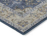 Close-up of the traditional Dalyn Luxury Hatay HY9 Blue Washable Area Rug, featuring beige, gold, and navy floral patterns.