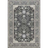 Close-up of the Dalyn Luxury Hatay HY9 Charcoal Washable Area Rug. Features a traditional floral pattern in charcoal, silver gray, and taupe.