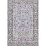 Close-up of the Dalyn Luxury Hatay HY9 Lavender Washable Area Rug, featuring gold, purple, and taupe floral traditional pattern.