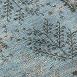 Close-up of Dalyn Luxury Hatay HY9 Sky Washable Area Rug. Features a light blue background with beige and taupe floral pattern.