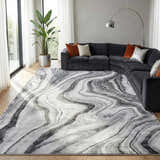 Living room scene with gray sectional and Itotia Marble Green Area Rug. Modern, bright space. Roomscene-Rectangle