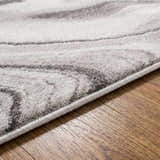 Close-up of the Itotia Marble Green Area Rug showing its light gray and silver gray marble design and soft texture. Corner