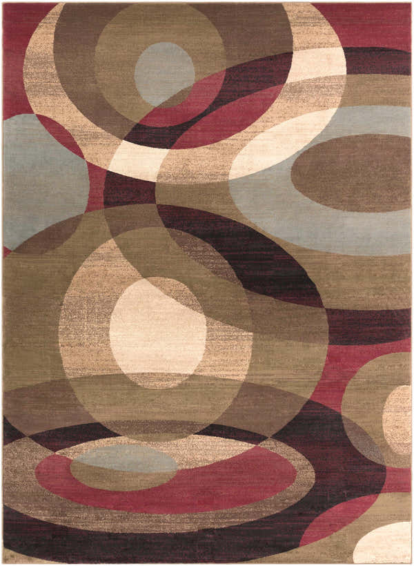 Abstract Jackhorn Area Rug with circles in black, brown, red, olive, and light green. Contemporary style. Design-Rectangle-71010