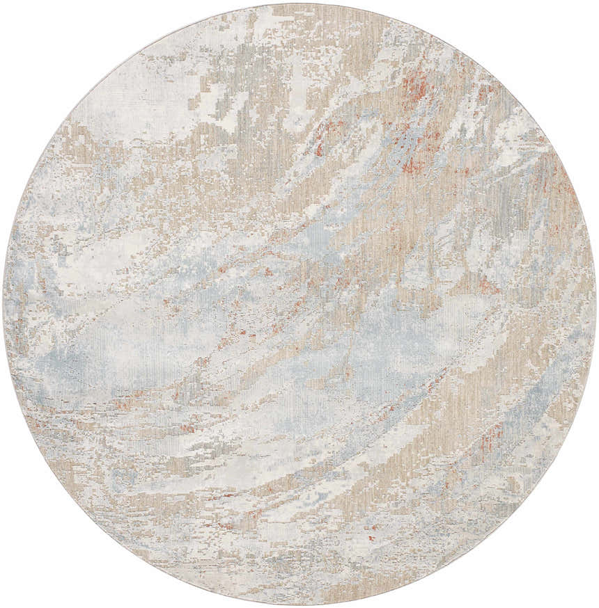 Round Jaela Thick Luxe Area Rug in light gray, nutmeg, and multi brown with a contemporary abstract design. Design-Round-67