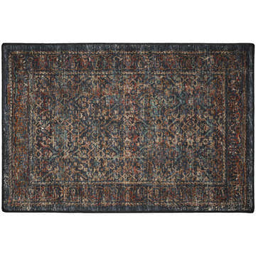 Detailed texture of Dalyn Jericho JC10 Midnight Area Rug. Farmhouse style rug in black, brown, gold, and spice colors.