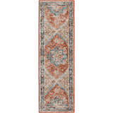 Detailed view of a Dalyn Jericho JC2 Spice Area Rug with a traditional paprika, teal, and light brown pattern.