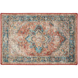 Detailed view of the Dalyn Jericho JC2 Spice Area Rug with light brown, paprika, and teal traditional design.