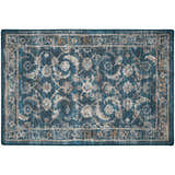 Close-up of the Dalyn Indoor/Outdoor Jericho JC4 Navy Area Rug. Features a traditional floral pattern in navy, brown, and gold tones.