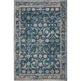 Detailed Jericho JC4 Navy Area Rug with traditional floral pattern in denim, brown, and gold tones.