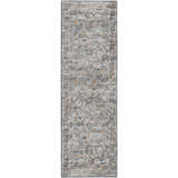 Detailed texture of a Dalyn Indoor/Outdoor Jericho JC4 Silver Area Rug with chestnut, gold, and silver gray floral pattern.
