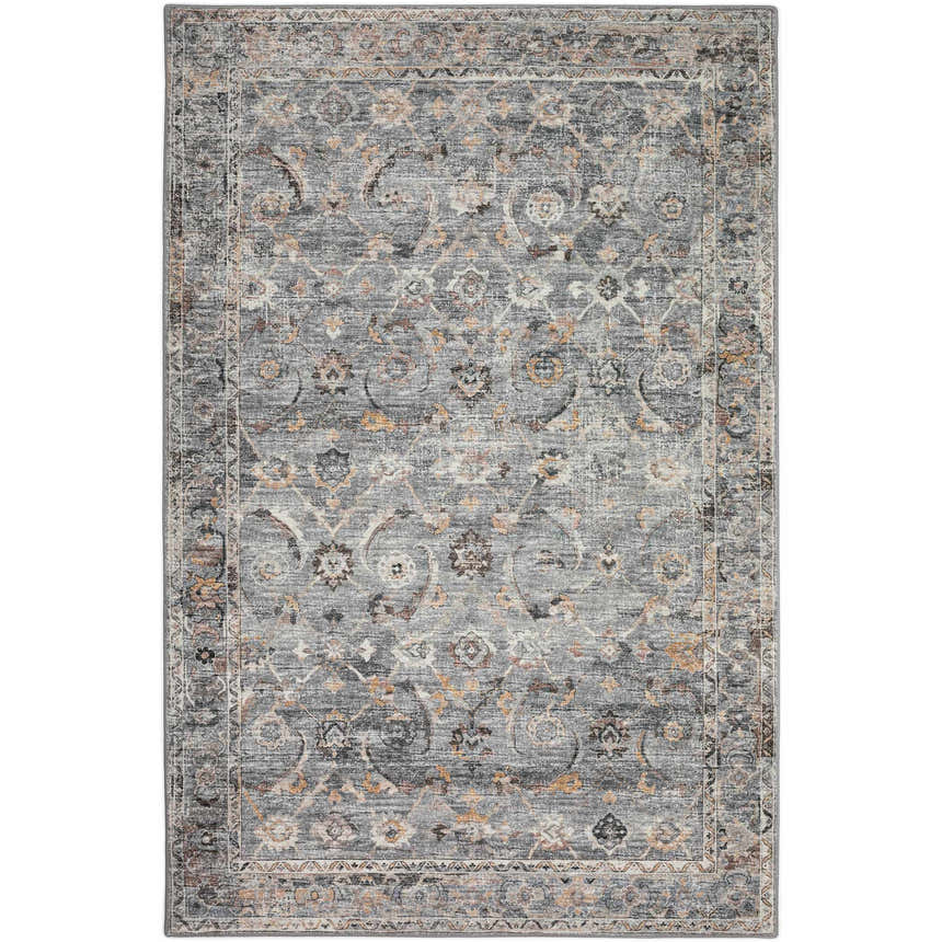 Dalyn Jericho JC4 Silver Area Rug with traditional floral pattern in chestnut, gold, silver gray, and taupe.
