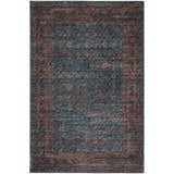 Detailed Jericho JC7 Navy Area Rug with a traditional floral pattern in navy, red, taupe, and gold.