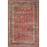 Detailed view of the Dalyn Jericho JC7 Scarlett Area Rug, featuring a traditional red, gold, and blue pattern.