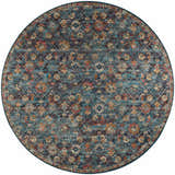 Round Dalyn Jericho JC8 Navy Area Rug with a traditional floral pattern in navy, gold, spice, and teal.