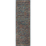 Detailed Jericho JC8 Navy Area Rug runner with gold, spice, and teal traditional farmhouse pattern.