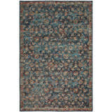 Close-up of the Dalyn Indoor/Outdoor Jericho JC8 Navy Area Rug. Features a traditional floral pattern in navy, gold, spice, and teal.