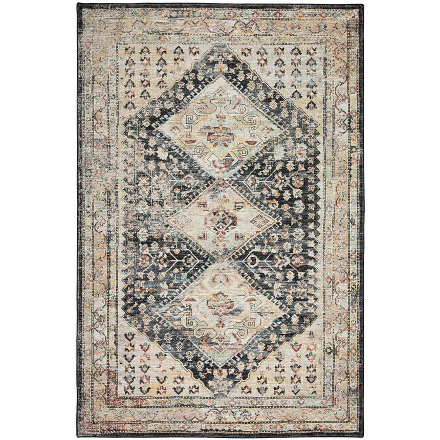 Dalyn Jericho JC9 Midnight Area Rug with black diamond pattern and traditional design. Rectangle shape.