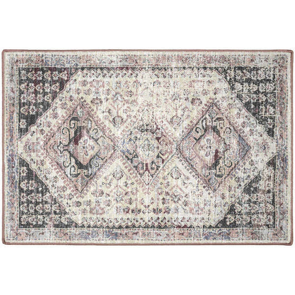 Dalyn Jericho JC9 Pearl area rug with traditional diamond pattern in chestnut, ivory, purple, taupe, and teal.