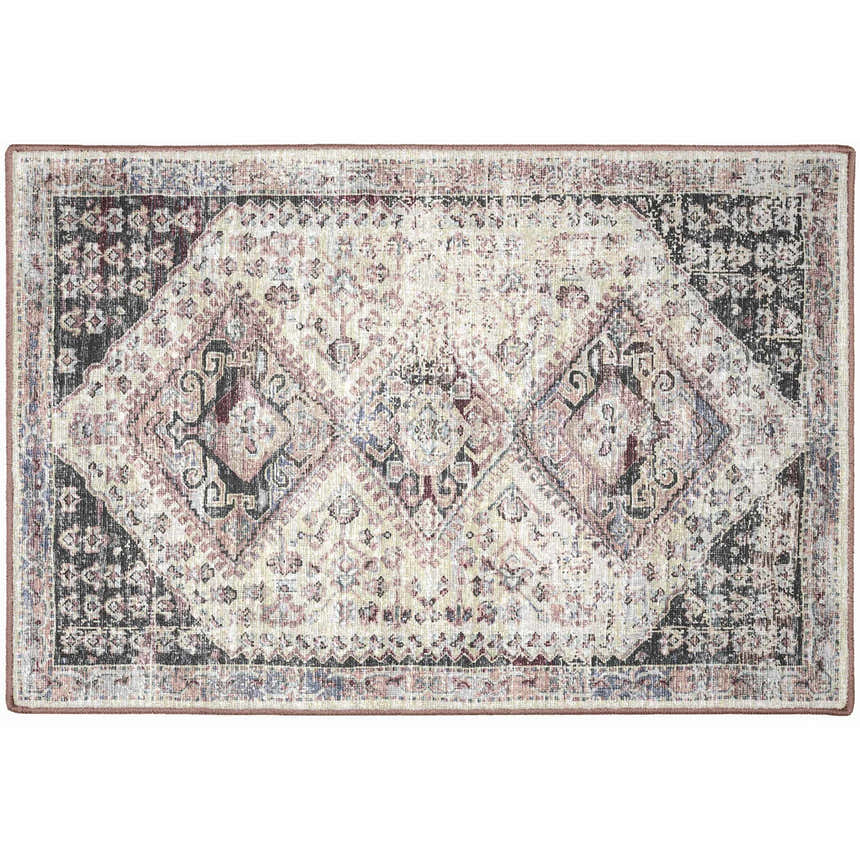 Dalyn Jericho JC9 Pearl area rug with traditional diamond pattern in chestnut, ivory, purple, taupe, and teal.