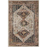Detailed view of the Dalyn Indoor/Outdoor Jericho JC9 Putty Area Rug with a traditional diamond and floral pattern. Brown, gold, and putty colors.