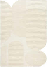 Close-up of the Jgadve Ivory Abstract Area Rug. Hand-tufted wool rug with a contemporary beige and cream abstract design. Design-Rectangle-576
