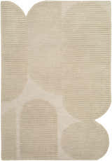 Close-up of the Ecrru Abstract Modern Hand Tufted Wool Area Rug featuring geometric shapes and horizontal lines. Design-Rectangle-576