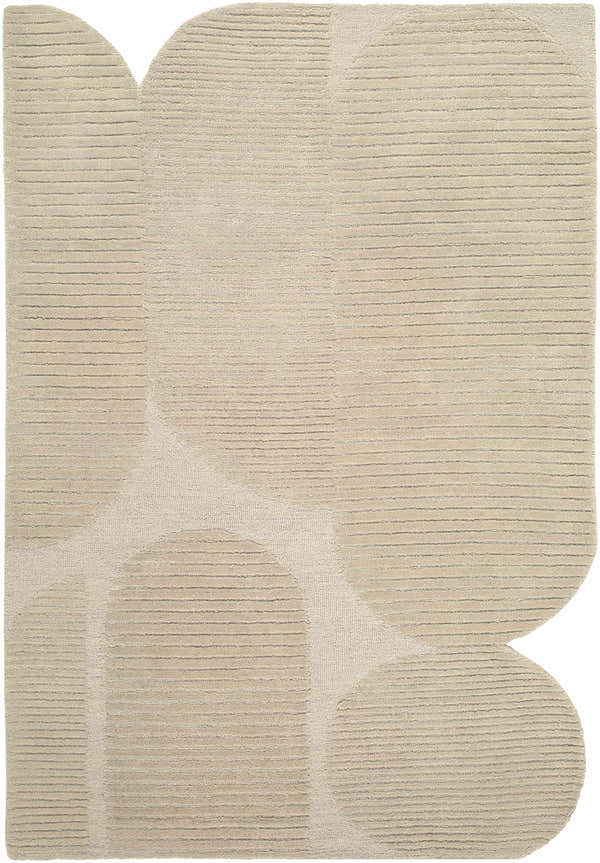 Close-up of the Ecrru Abstract Modern Hand Tufted Wool Area Rug featuring geometric shapes and horizontal lines. Design-Rectangle-576