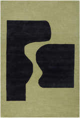 Arvok Olive Green Rug with charcoal block design. Art Deco wool rug, hand-tufted texture. Contemporary style. Design-Rectangle-576