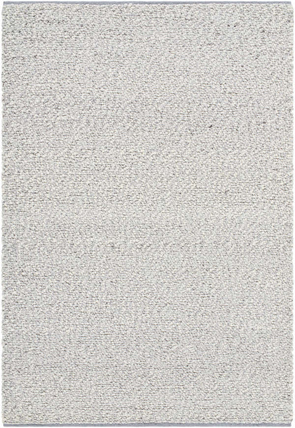 Close-up of the Wolven Ivory rug showing its chunky looped weave texture and neutral dove gray and ivory colors. Design-Rectangle-576